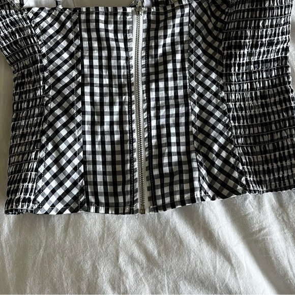 Guess Black and White Gingham Pattern Bustier Tank Top - Picture 3 of 4